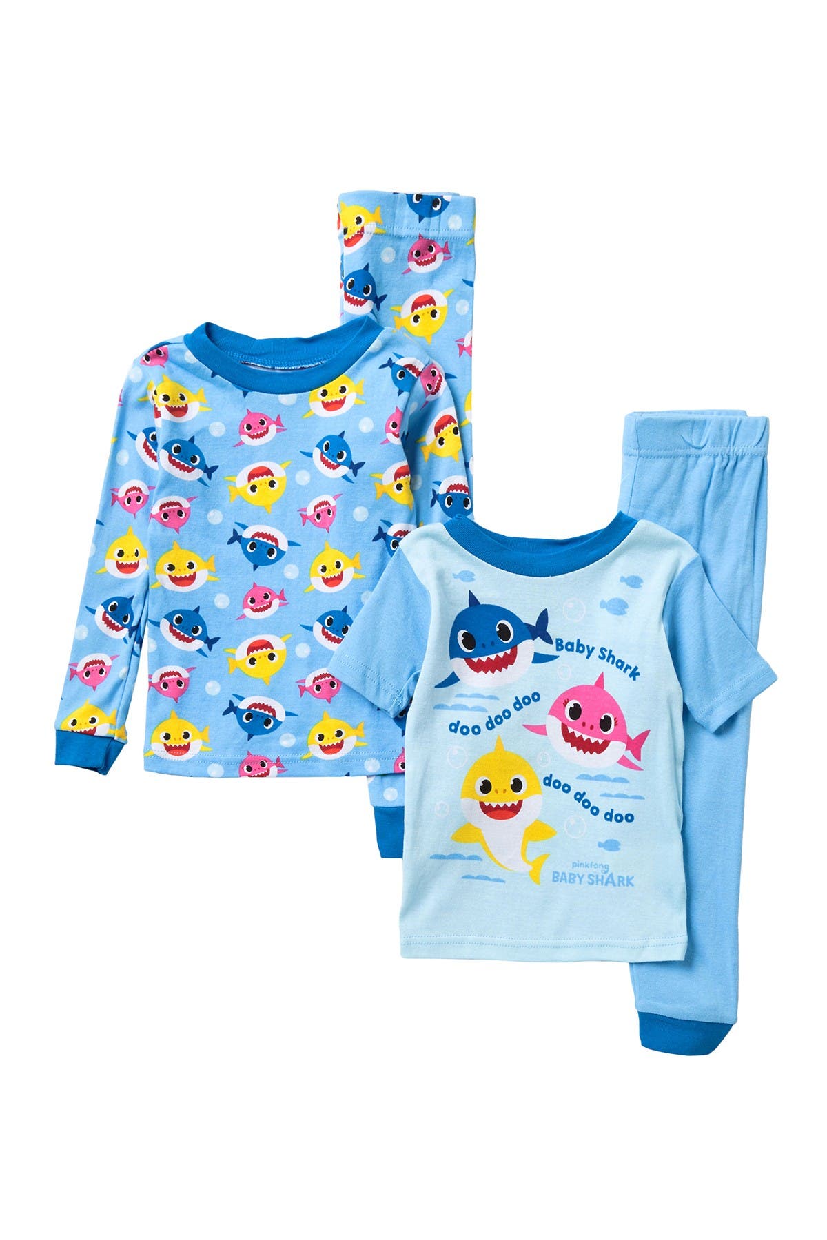 AME Sleepwear Boys Baby Shark 4 Piece Blue Cotton Toddler Pajamas
